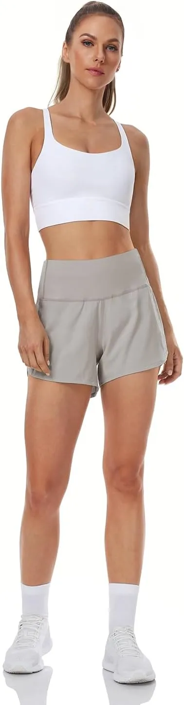 HeyNuts Focus Running Shorts for Women, High Waisted Athletic Shorts Lined Workout Shorts with Zipper Pocket 4"