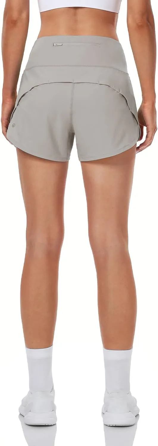 HeyNuts Focus Running Shorts for Women, High Waisted Athletic Shorts Lined Workout Shorts with Zipper Pocket 4"