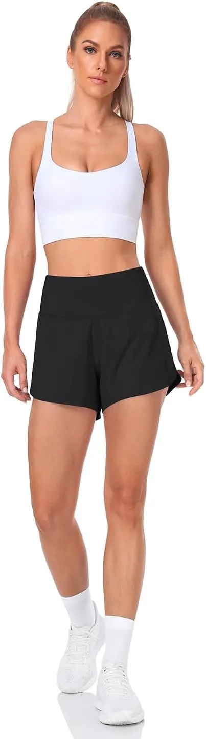 HeyNuts Focus Running Shorts for Women, High Waisted Athletic Shorts Lined Workout Shorts with Zipper Pocket 4"