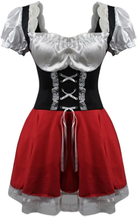 HGps8w Adult Women's Little Red Riding Hood Costumes Sexy Maid Outfit for Halloween Cosplay Party Accessory (Dress & Cloak)