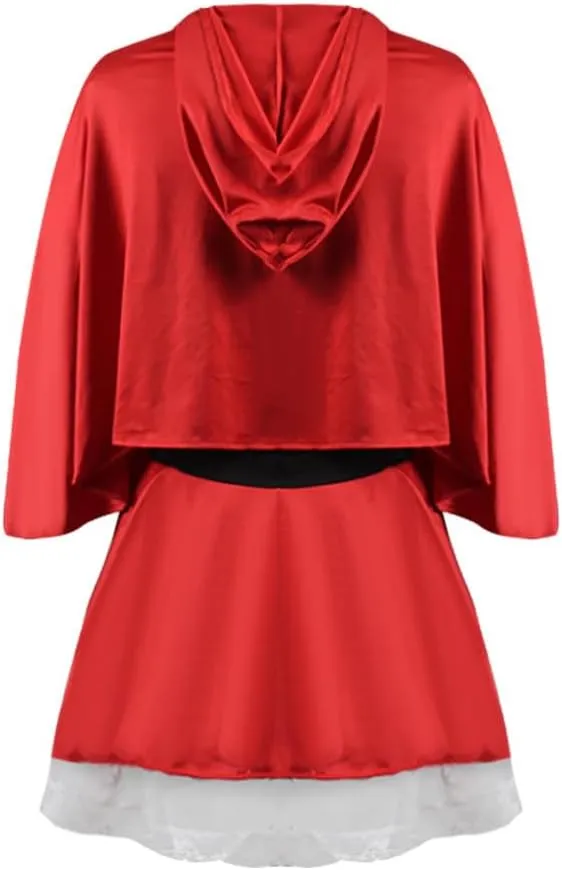 HGps8w Adult Women's Little Red Riding Hood Costumes Sexy Maid Outfit for Halloween Cosplay Party Accessory (Dress & Cloak)