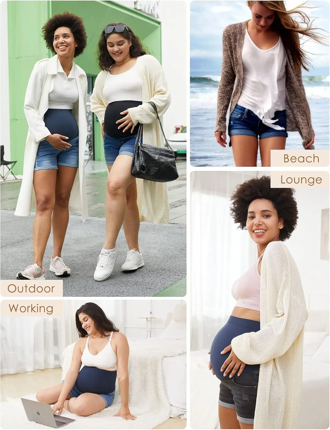 HOFISH Women's Maternity Denim Shorts Over The Belly Stretchy Comfy Jean Shorts Pants Casual Workout Pregnancy Shorts