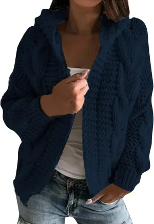 Holiday Hood Long Sleeve Sweater Ladies Cocktail Basic Hooded Regular Fit Windbreaker Women Knit Soft Solid