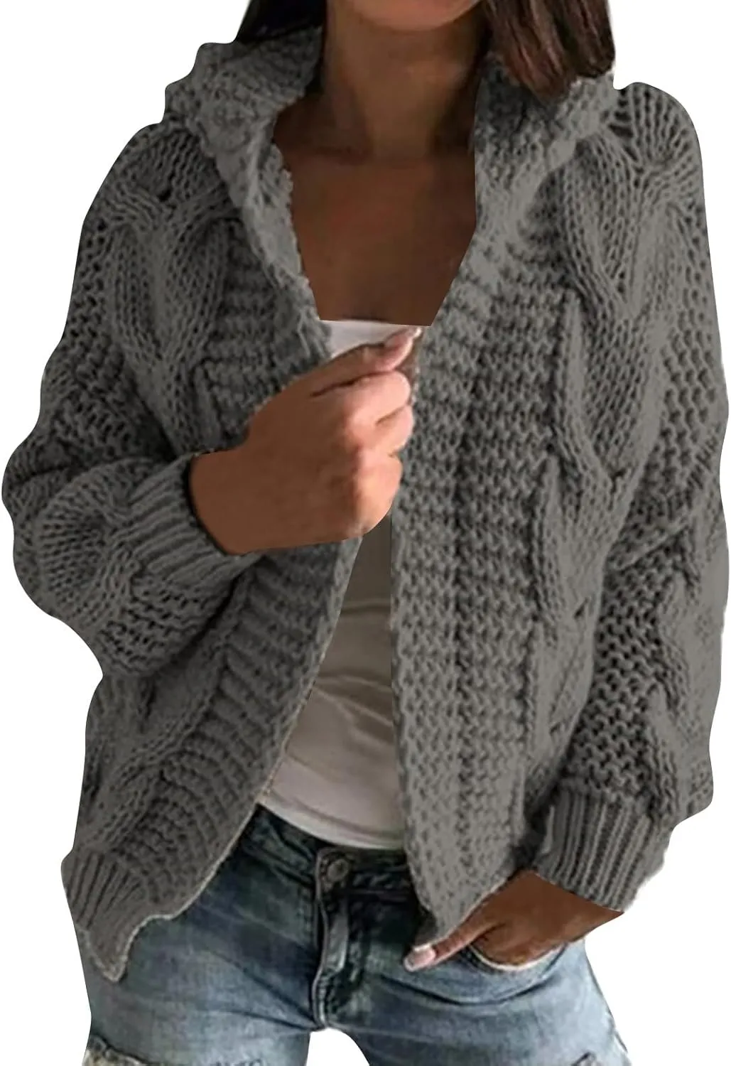 Holiday Hood Long Sleeve Sweater Ladies Cocktail Basic Hooded Regular Fit Windbreaker Women Knit Soft Solid