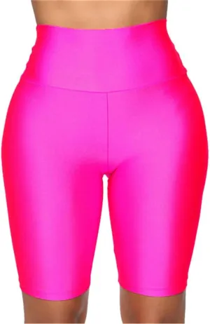 Hupplle Women's Neon Shiny Biker Shorts High Waisted Stretchy Athletic Cycling Shorts Workout Running Active Shorts