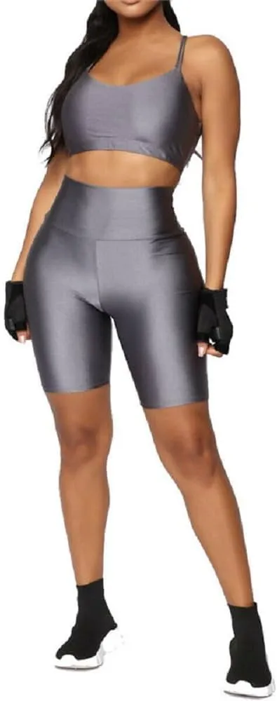 Hupplle Women's Neon Shiny Biker Shorts High Waisted Stretchy Athletic Cycling Shorts Workout Running Active Shorts