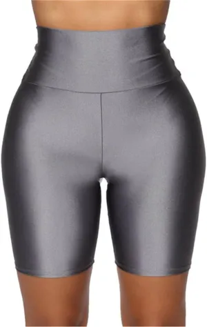 Hupplle Women's Neon Shiny Biker Shorts High Waisted Stretchy Athletic Cycling Shorts Workout Running Active Shorts