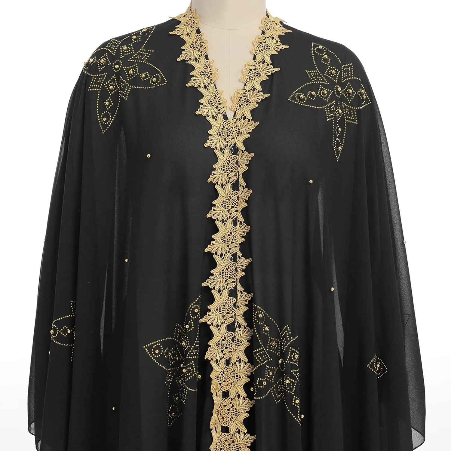 IBTOM CASTLE Abaya for Women Muslim, Beaded Embroidered Maxi Kaftan Dress Cardigan Caftan Dubai Arabic Kimono Robe