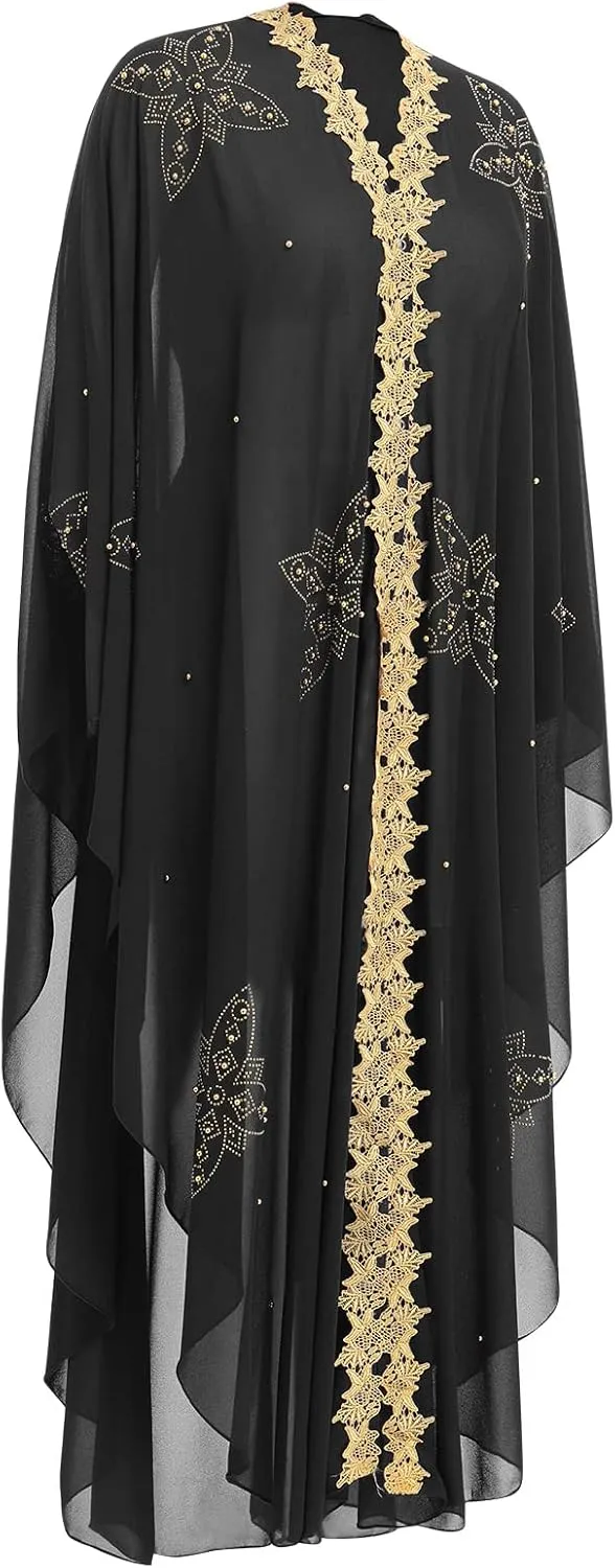 IBTOM CASTLE Abaya for Women Muslim, Beaded Embroidered Maxi Kaftan Dress Cardigan Caftan Dubai Arabic Kimono Robe