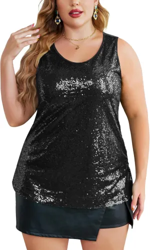 IN'VOLAND Women's Sequin Tops Plus Size Glitter Tank Top Sleeveless Sparkle Shimmer Shirt Tops