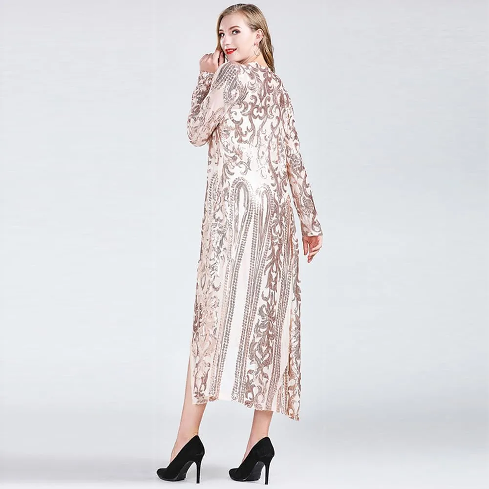 IWEMEK Sparkly Cardigan for Women 1920s Sequin Cardigans Long Sequin Duster Blazer 20s Glitter Open Front Coat Cover Up Dress