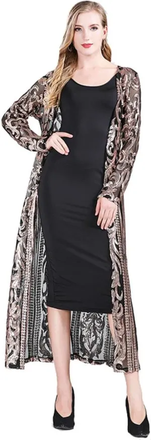 IWEMEK Sparkly Cardigan for Women 1920s Sequin Cardigans Long Sequin Duster Blazer 20s Glitter Open Front Coat Cover Up Dress