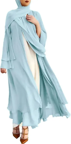 IWEMEK Women Chiffon Muslim Dress Middle East Arabian Robe Islamic Open Front Abaya Long Sleeve Flowy Maxi Cardigan Dress