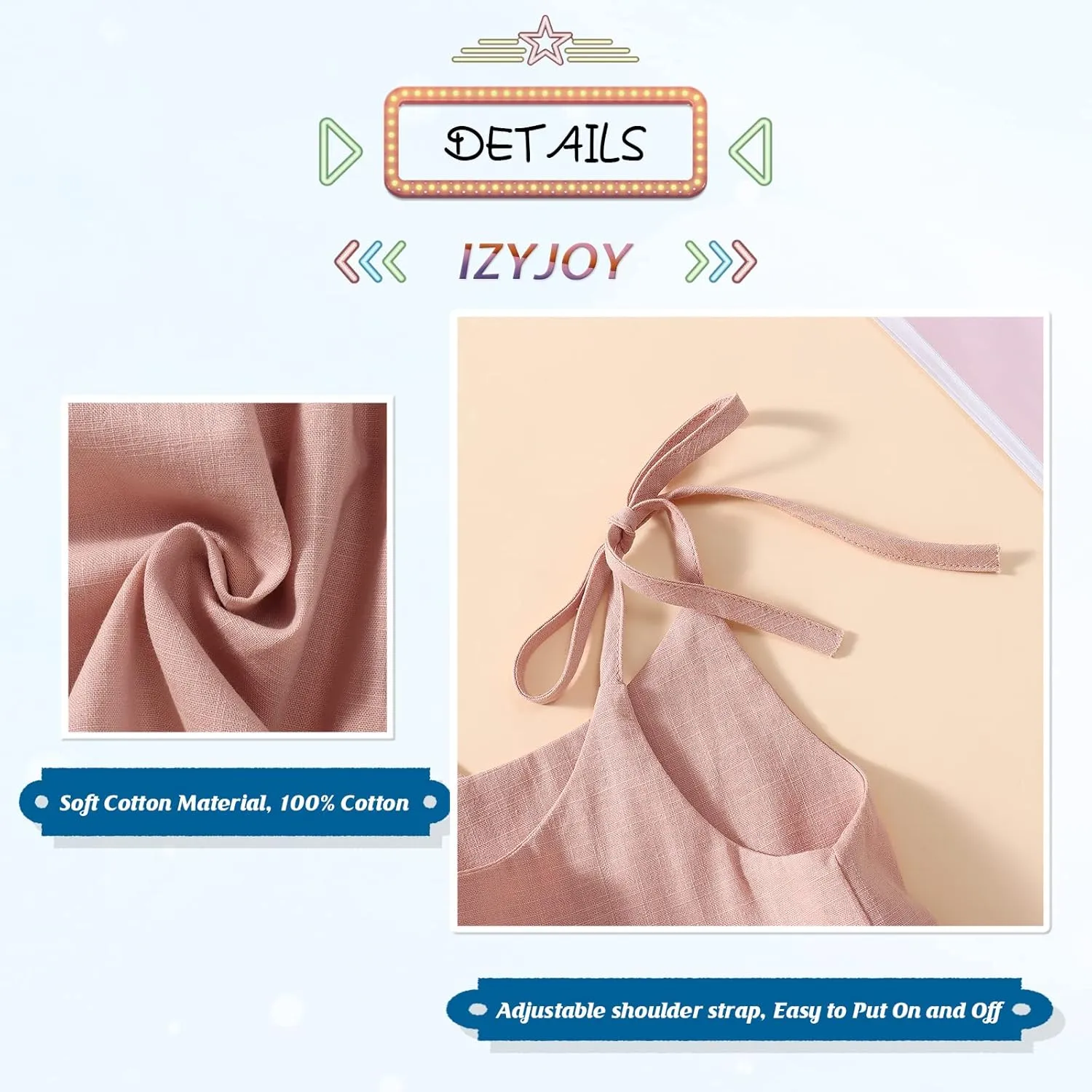 IZYJOY Toddler Baby Girl Summer Cotton Linen White Dresses Bow Straps Sleeveless with Pockets Little Girls Beach Sundress