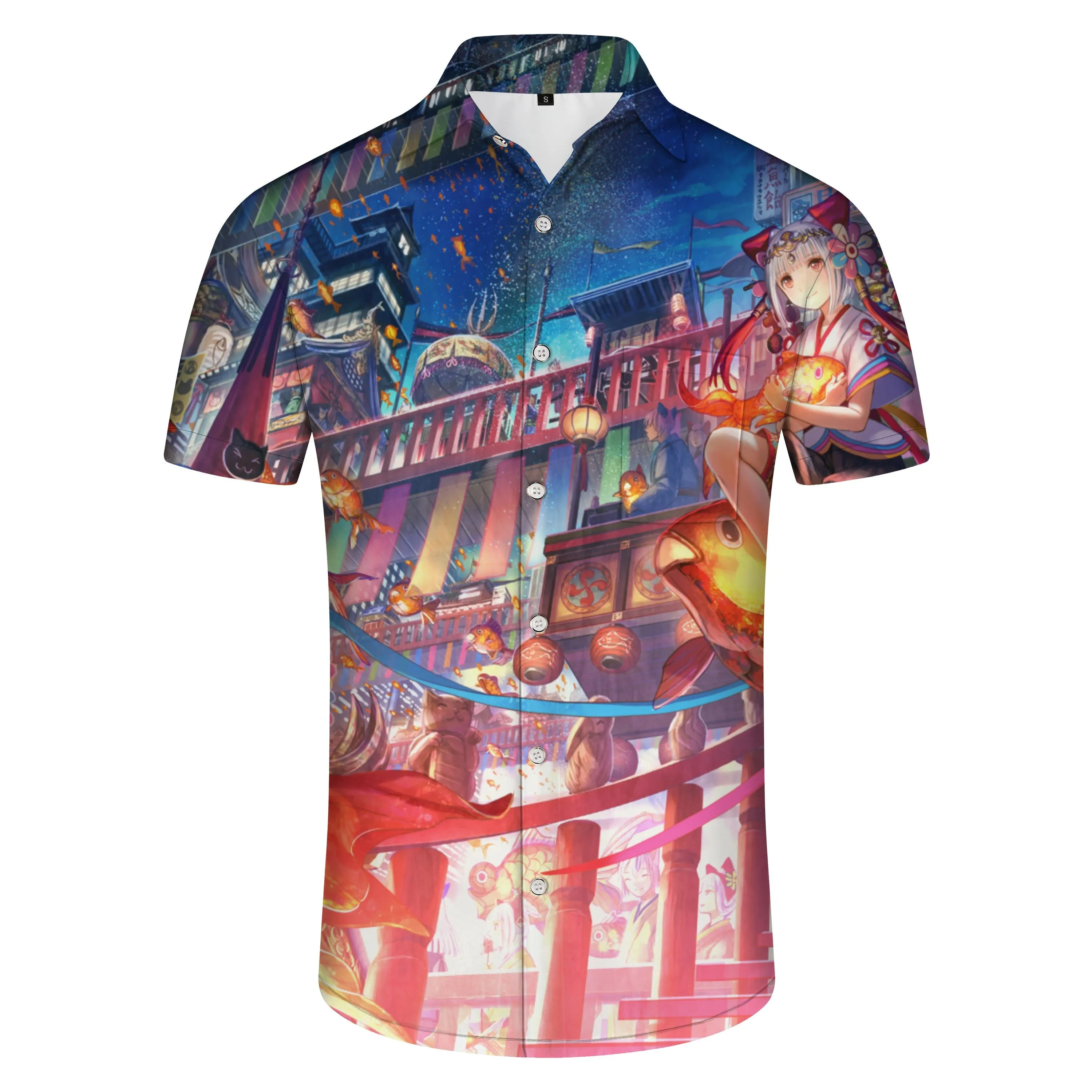 Japanese Cartoon Anime Casual Men's Shirt Tropical Hawaii Daily Short Sleeve Shirt Street Button Lapel Top