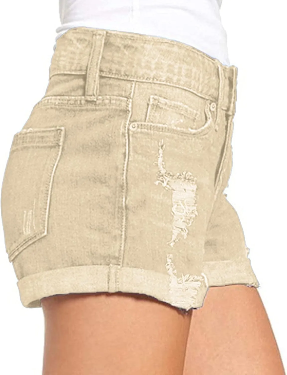 Jean Shorts Womens High Waisted Bermuda Shorts Petite Length Frayed Hem Denim Hot Pants Vacation Beach Shorts