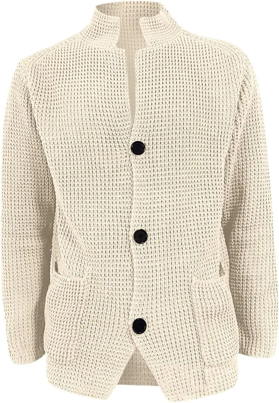 JEsilunmaMY Mens Solid Color Waffle Knit Cardigan Casual Button Up Pocket Blazer Jacket Fall Winter Slim Fit Sweater Coat