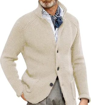 JEsilunmaMY Mens Solid Color Waffle Knit Cardigan Casual Button Up Pocket Blazer Jacket Fall Winter Slim Fit Sweater Coat