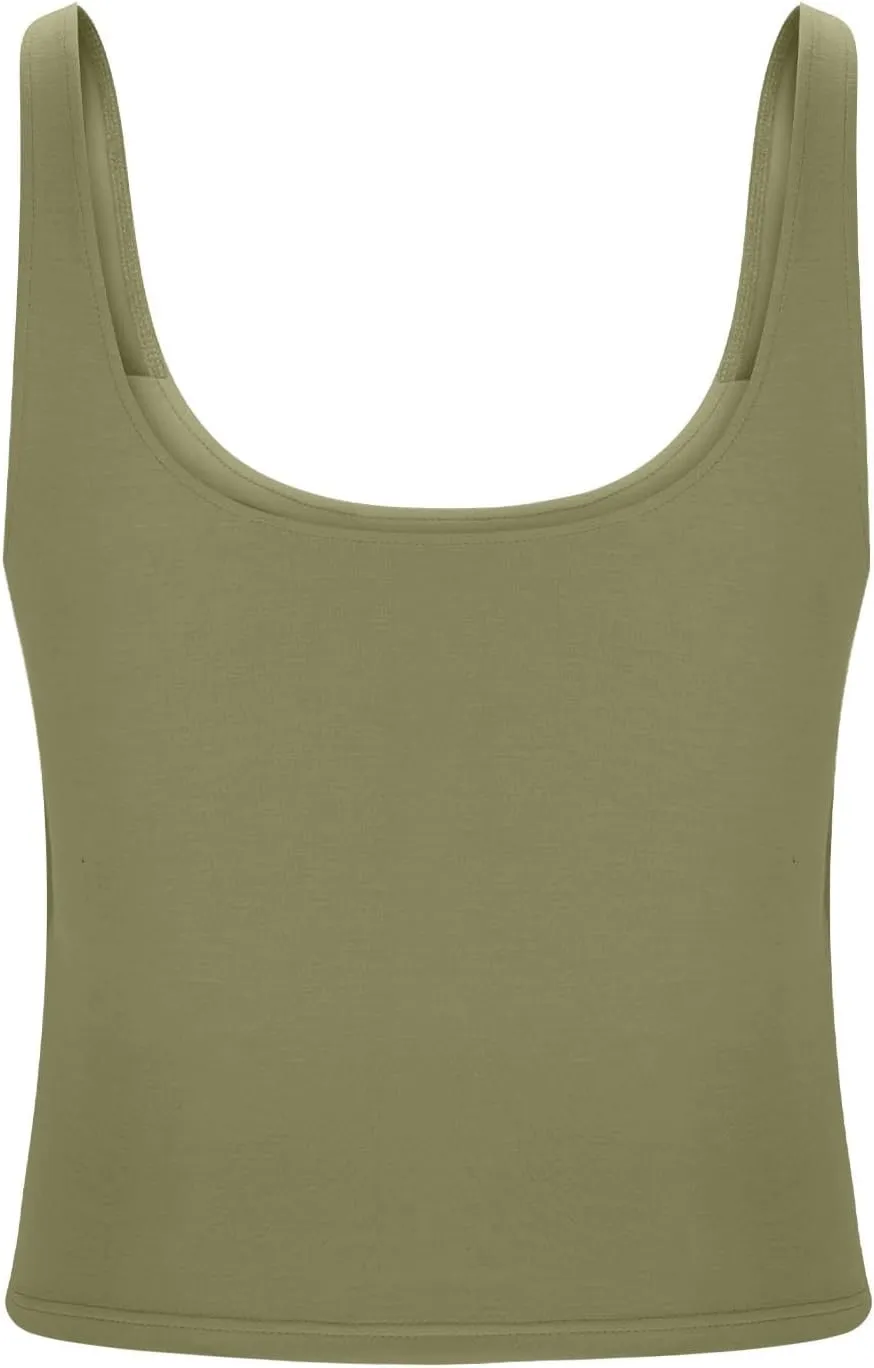 JIEMUXIU Built in Bra Tank Tops for Women 2025 Casual Scoop Neck Sleeveless Tees Basic Workout Top Camisole Undershirts