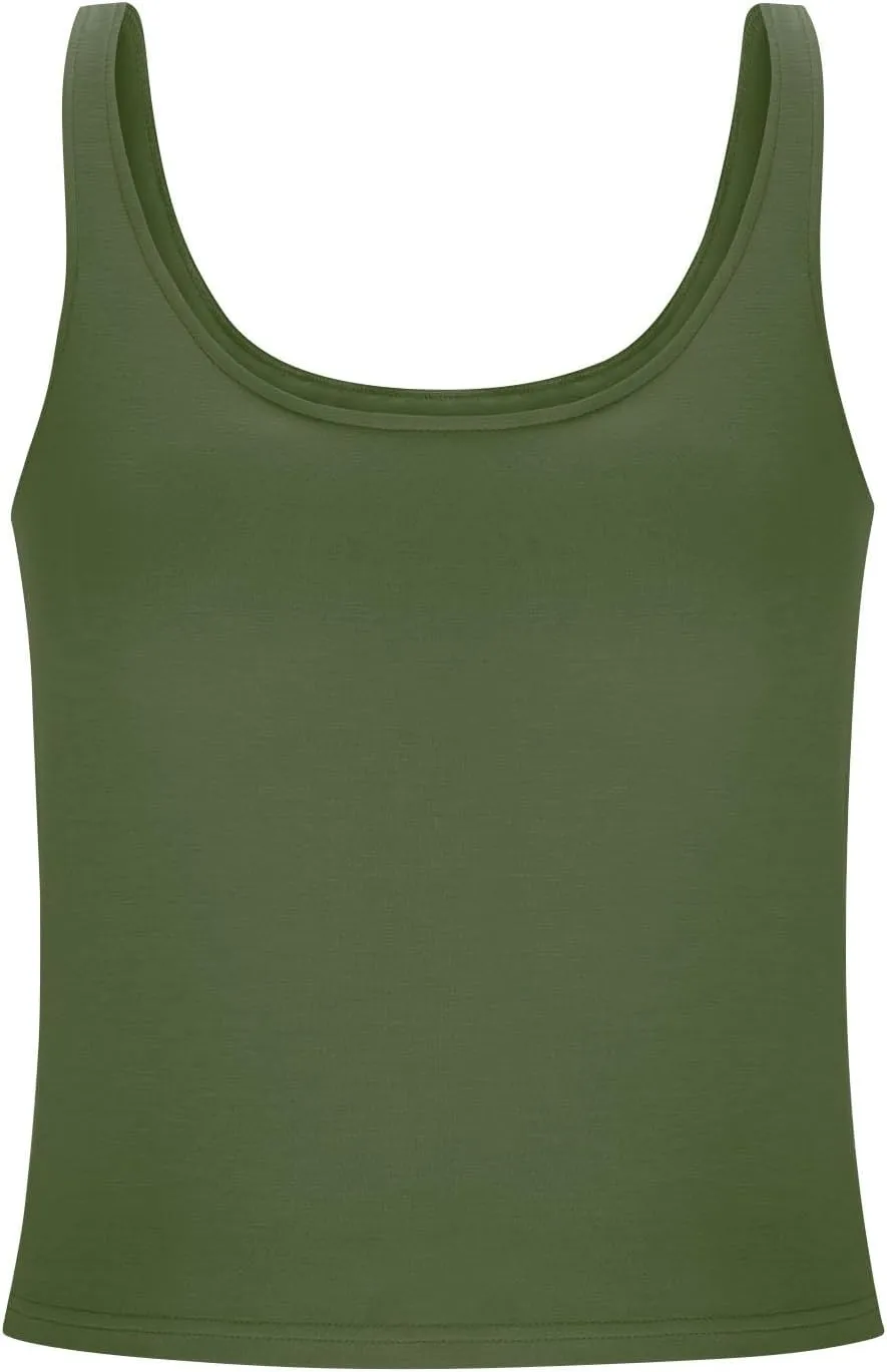 JIEMUXIU Built in Bra Tank Tops for Women 2025 Casual Scoop Neck Sleeveless Tees Basic Workout Top Camisole Undershirts
