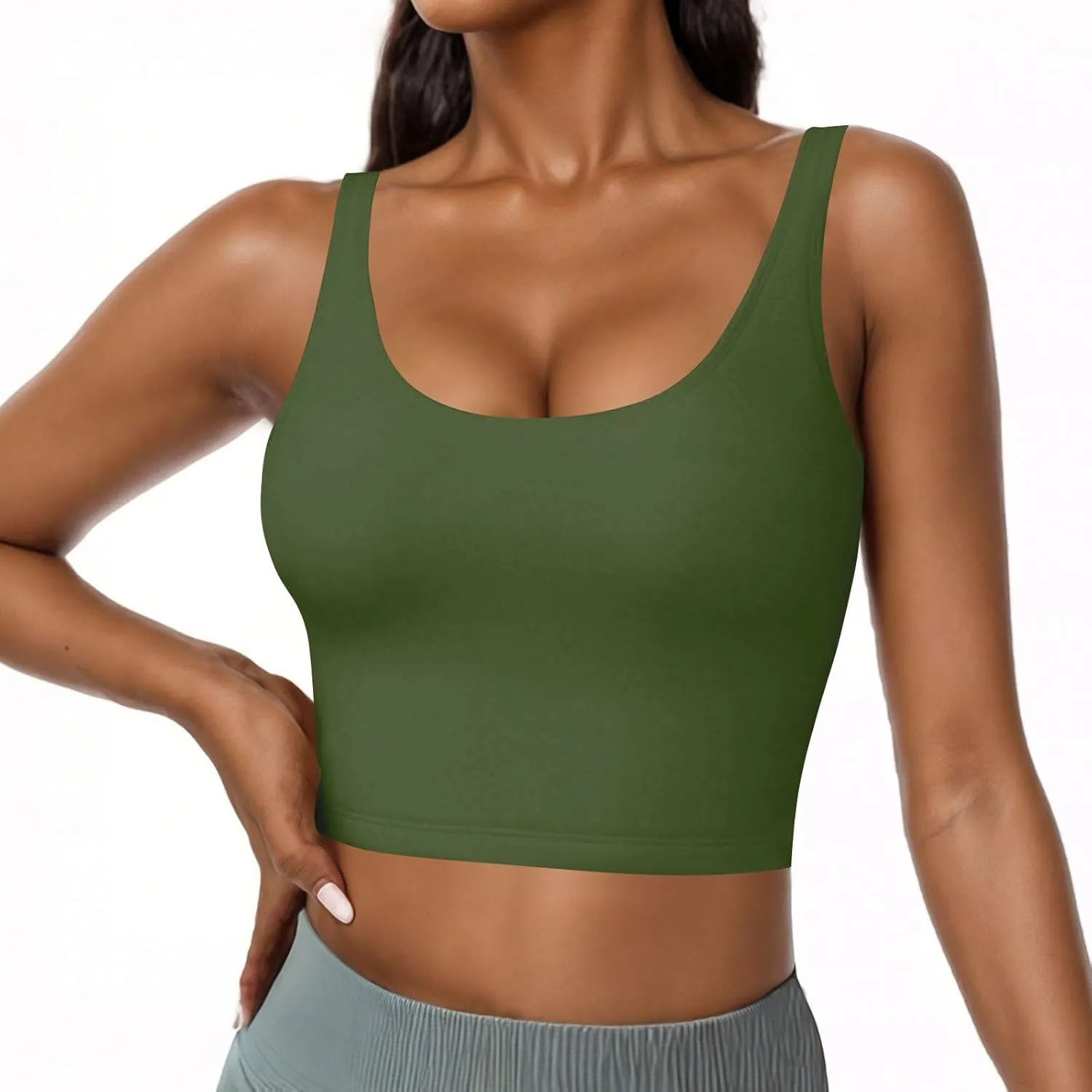 JIEMUXIU Built in Bra Tank Tops for Women 2025 Casual Scoop Neck Sleeveless Tees Basic Workout Top Camisole Undershirts