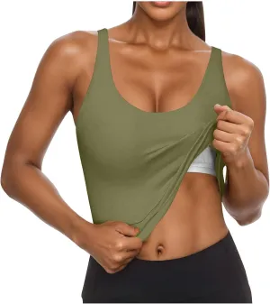 JIEMUXIU Built in Bra Tank Tops for Women 2025 Casual Scoop Neck Sleeveless Tees Basic Workout Top Camisole Undershirts