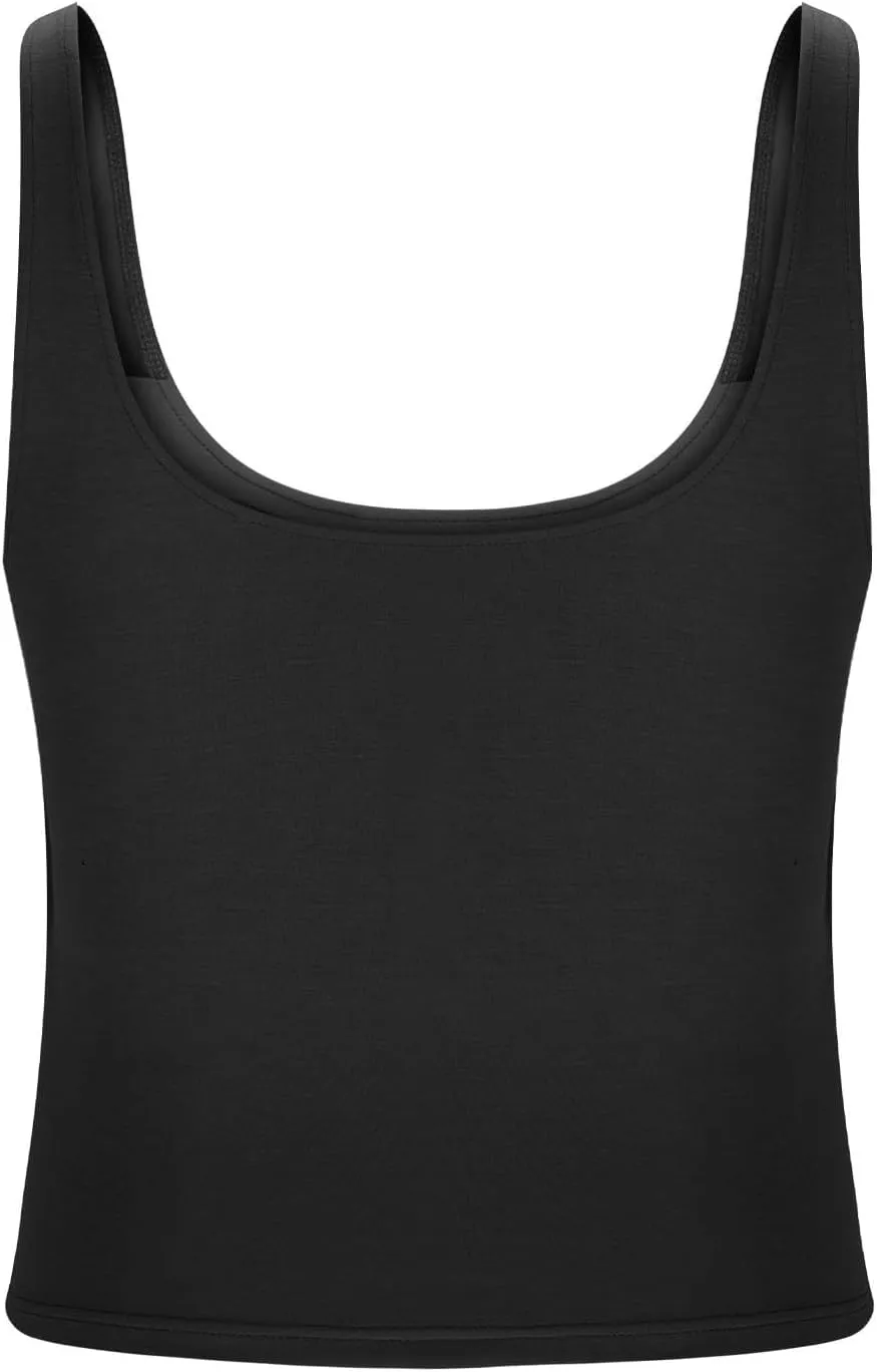 JIEMUXIU Built in Bra Tank Tops for Women 2025 Casual Scoop Neck Sleeveless Tees Basic Workout Top Camisole Undershirts