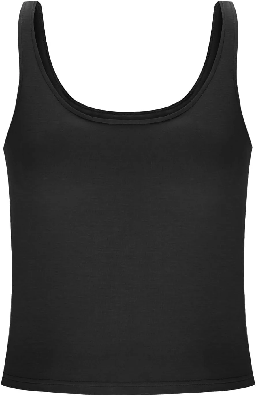 JIEMUXIU Built in Bra Tank Tops for Women 2025 Casual Scoop Neck Sleeveless Tees Basic Workout Top Camisole Undershirts
