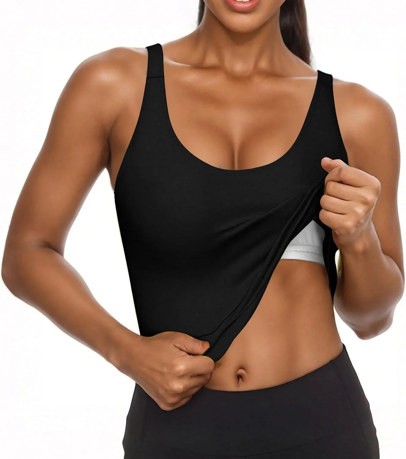 JIEMUXIU Built in Bra Tank Tops for Women 2025 Casual Scoop Neck Sleeveless Tees Basic Workout Top Camisole Undershirts