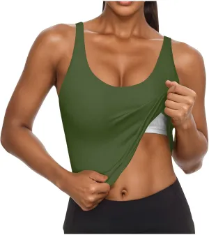 JIEMUXIU Built in Bra Tank Tops for Women 2025 Casual Scoop Neck Sleeveless Tees Basic Workout Top Camisole Undershirts