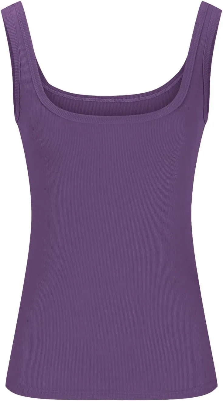 JIEMUXIU Tank Top for Women 2025 Summer Scoop Neck Ribbed Sleeveless Top Casual Basic Slim Knit Workout Cami Tee Shirts