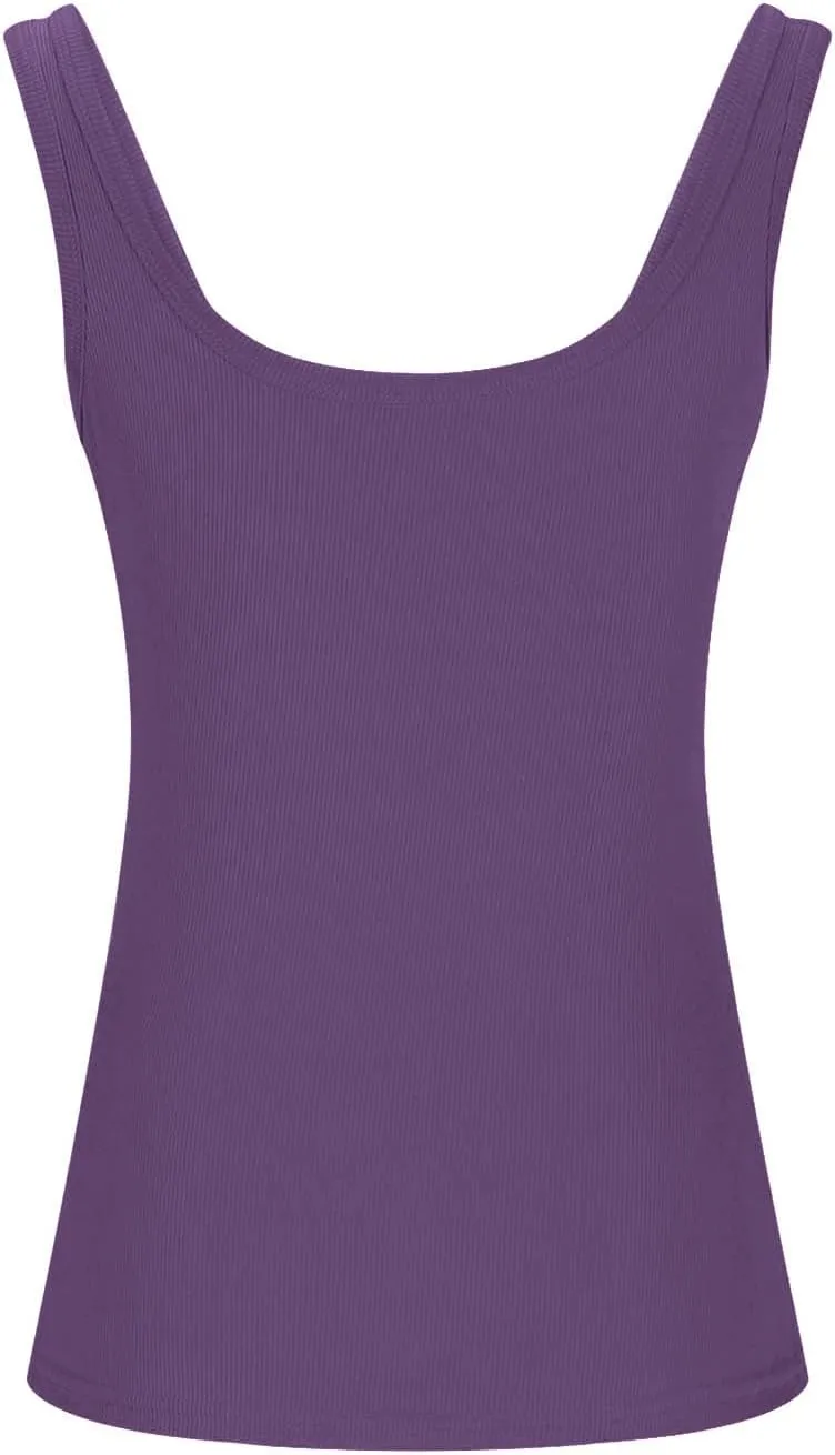 JIEMUXIU Tank Top for Women 2025 Summer Scoop Neck Ribbed Sleeveless Top Casual Basic Slim Knit Workout Cami Tee Shirts