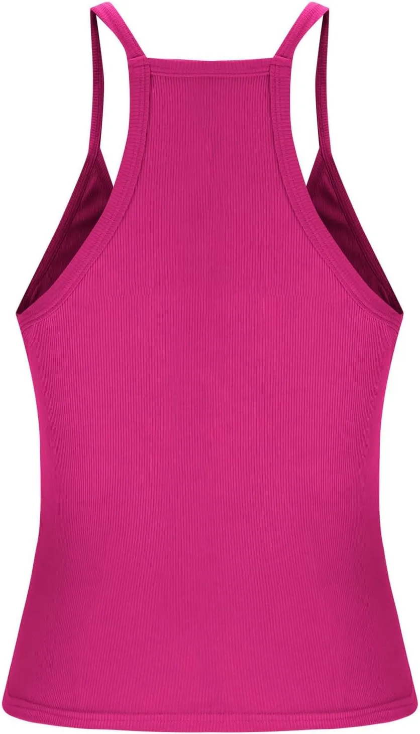 JIEMUXIU Tank Tops for Women 2025 Racerback Basic Tank Summer Workout Camisole V Neck Slim Fit Knit Ribbed Sleeveless Tops