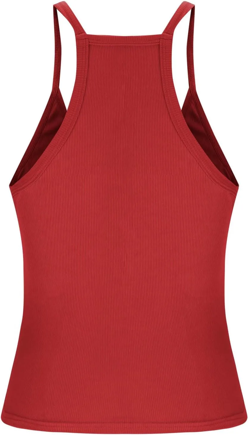 JIEMUXIU Tank Tops for Women 2025 Racerback Basic Tank Summer Workout Camisole V Neck Slim Fit Knit Ribbed Sleeveless Tops