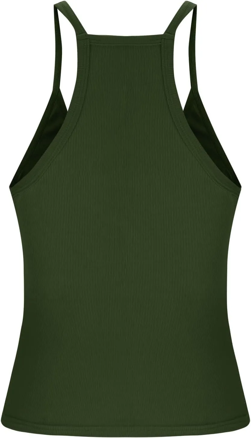 JIEMUXIU Tank Tops for Women 2025 Racerback Basic Tank Summer Workout Camisole V Neck Slim Fit Knit Ribbed Sleeveless Tops