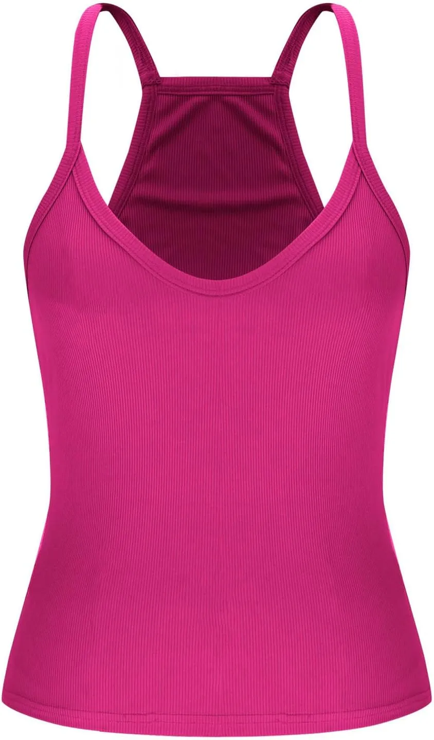 JIEMUXIU Tank Tops for Women 2025 Racerback Basic Tank Summer Workout Camisole V Neck Slim Fit Knit Ribbed Sleeveless Tops