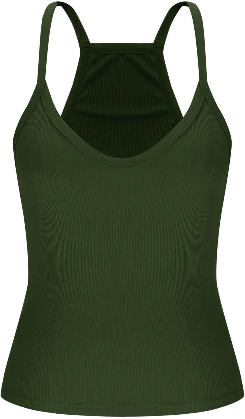 JIEMUXIU Tank Tops for Women 2025 Racerback Basic Tank Summer Workout Camisole V Neck Slim Fit Knit Ribbed Sleeveless Tops
