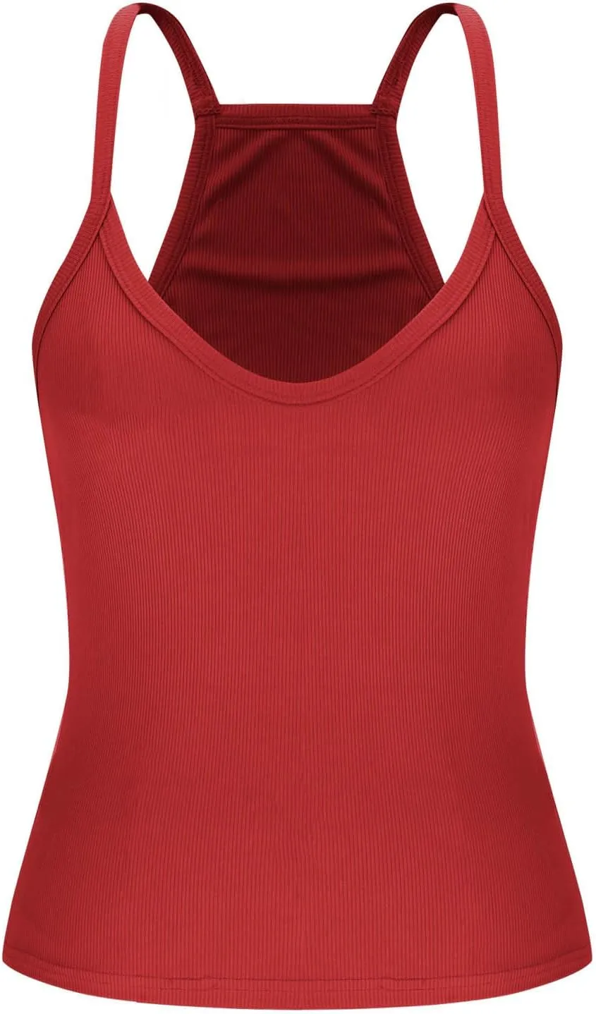 JIEMUXIU Tank Tops for Women 2025 Racerback Basic Tank Summer Workout Camisole V Neck Slim Fit Knit Ribbed Sleeveless Tops