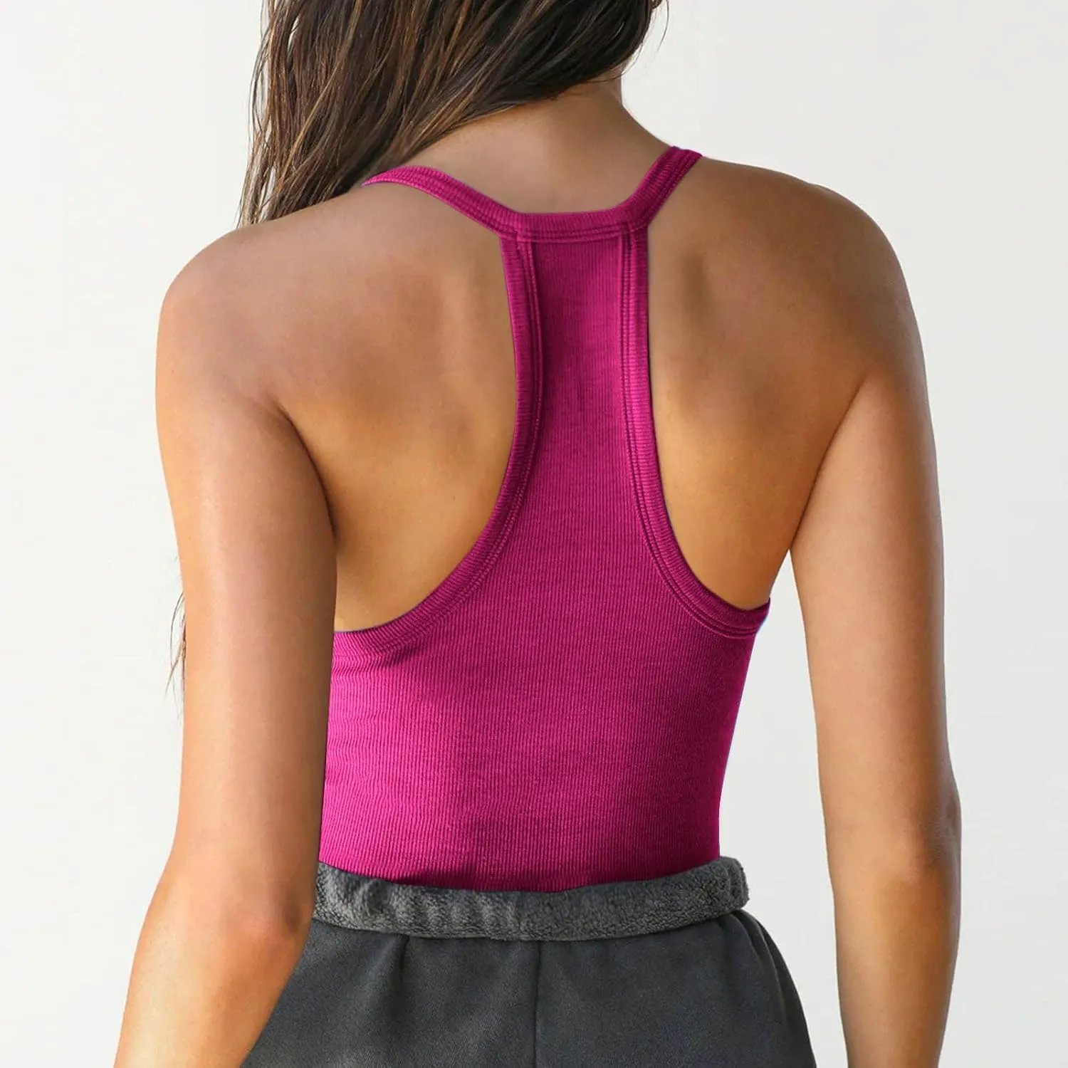 JIEMUXIU Tank Tops for Women 2025 Racerback Basic Tank Summer Workout Camisole V Neck Slim Fit Knit Ribbed Sleeveless Tops