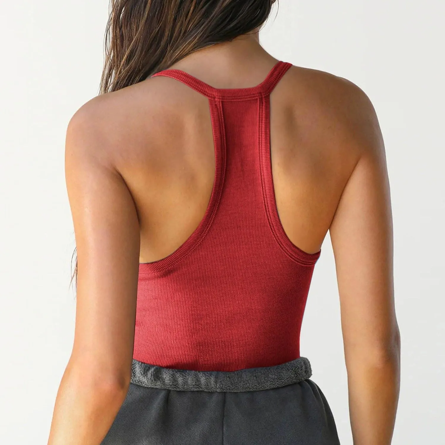 JIEMUXIU Tank Tops for Women 2025 Racerback Basic Tank Summer Workout Camisole V Neck Slim Fit Knit Ribbed Sleeveless Tops