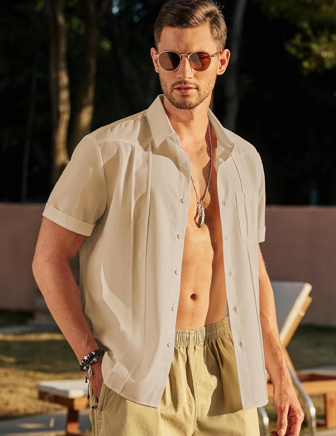 JMIERR Mens Guayabera Shirt Short Sleeves Casual Button Down Shirt Summer Beach Wedding Shirts with Pocket
