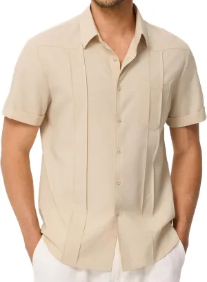 JMIERR Mens Guayabera Shirt Short Sleeves Casual Button Down Shirt Summer Beach Wedding Shirts with Pocket