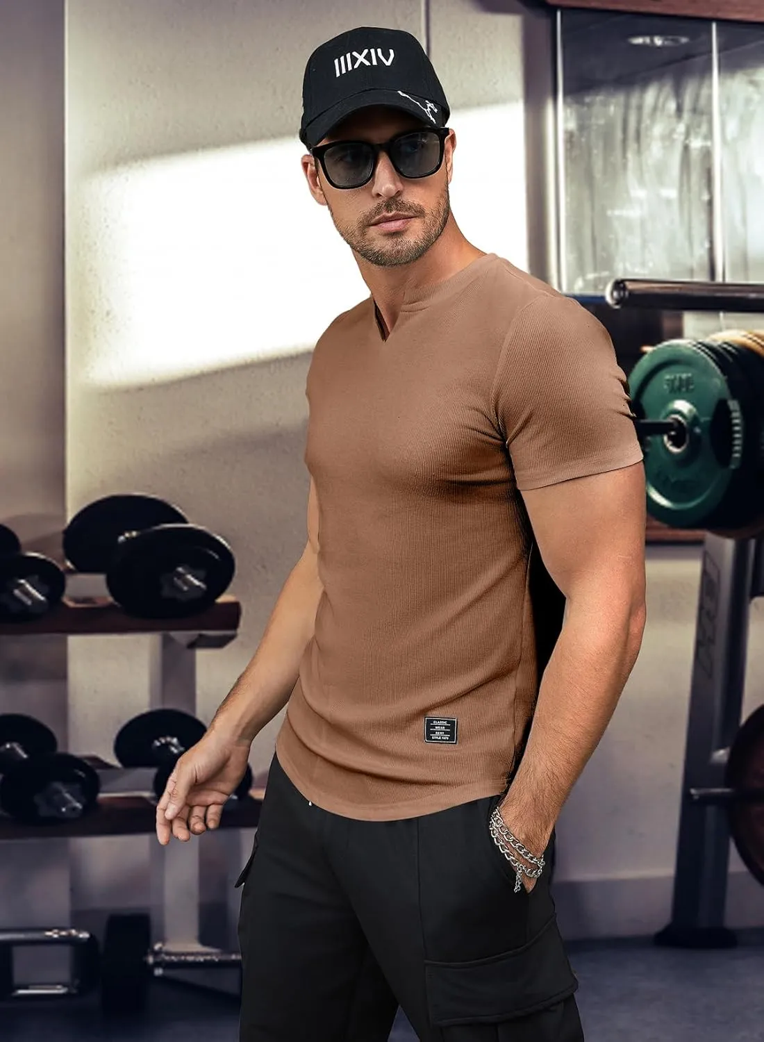 JMIERR Mens Muscle Slim T Shirt V-Neck Longline Henley Shirt Gym Workout Athletic Tee Shirts