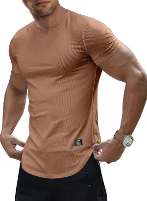 JMIERR Mens Muscle Slim T Shirt V-Neck Longline Henley Shirt Gym Workout Athletic Tee Shirts
