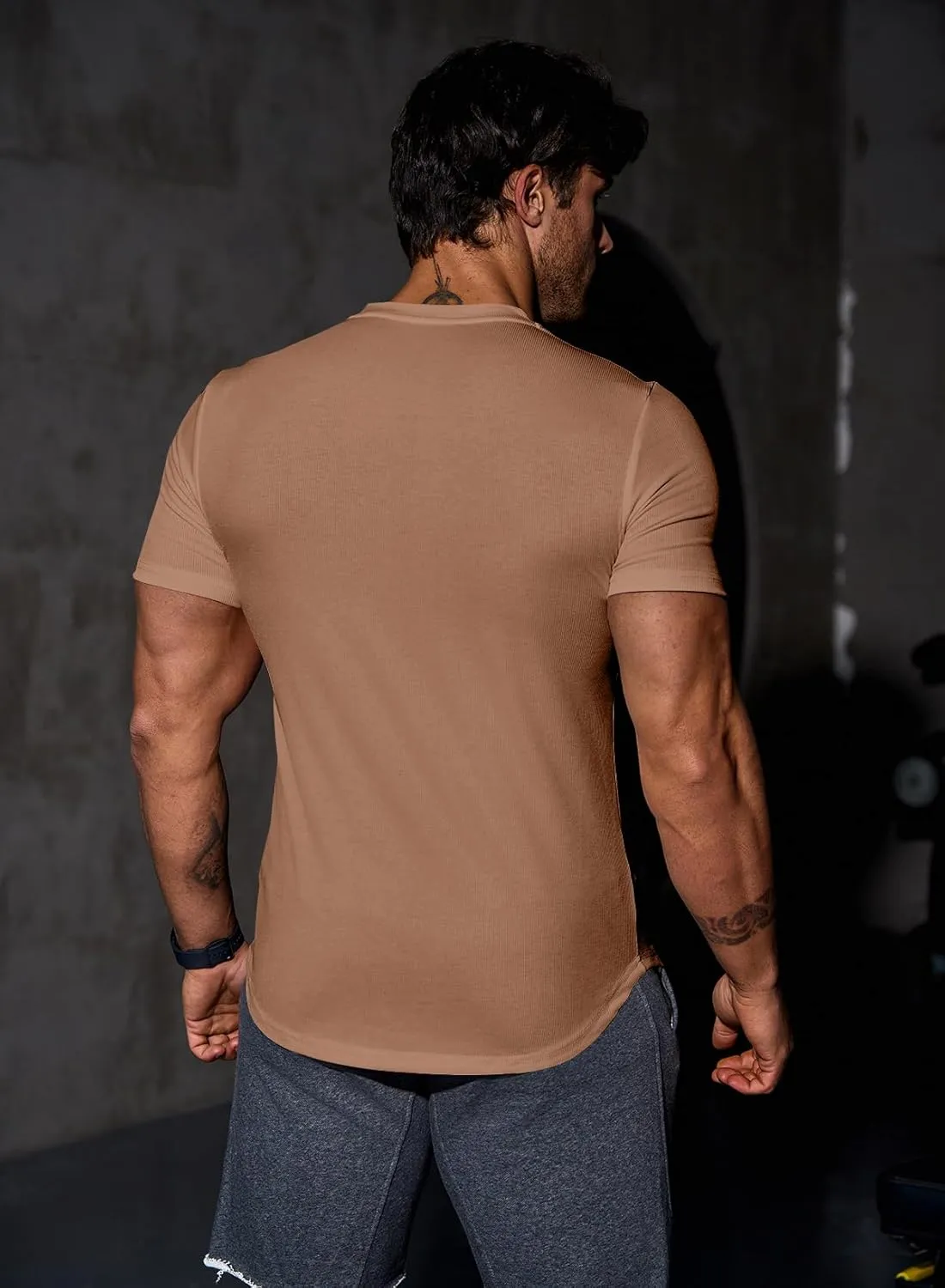 JMIERR Mens Muscle Slim T Shirt V-Neck Longline Henley Shirt Gym Workout Athletic Tee Shirts