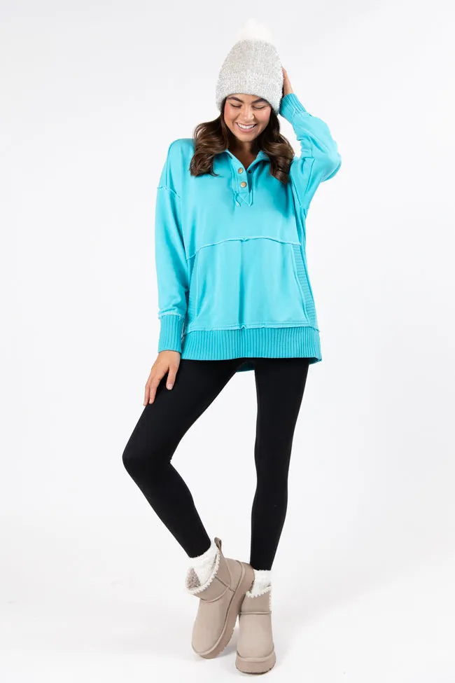 Just Go With It Blue Oversized Henley Pullover
