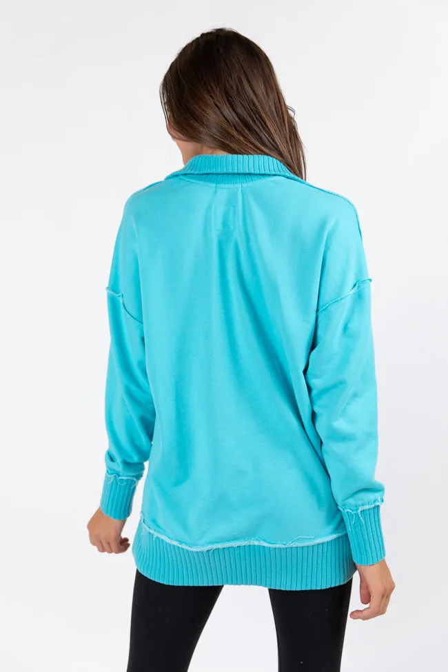 Just Go With It Blue Oversized Henley Pullover