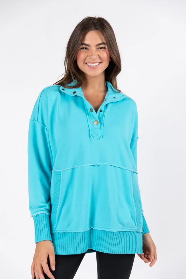 Just Go With It Blue Oversized Henley Pullover