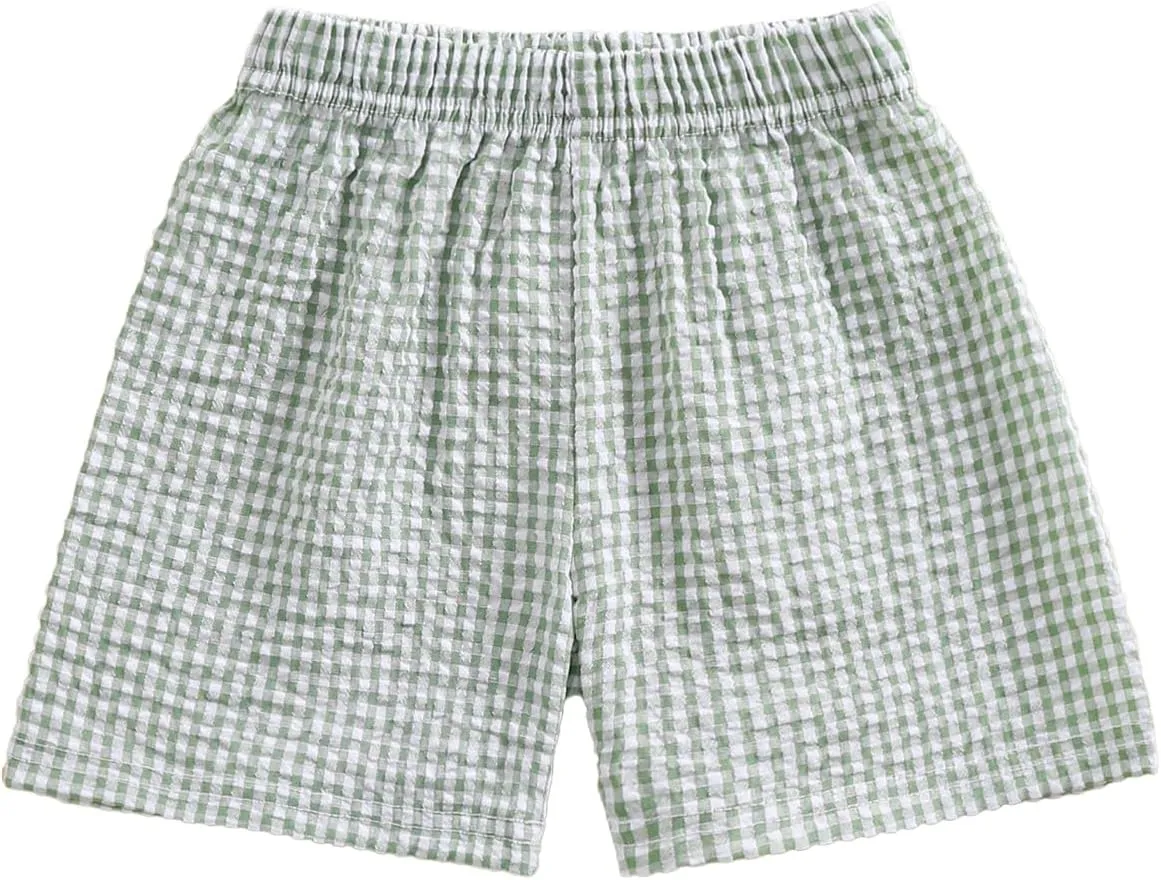 Karuedoo Toddler Baby Boy Girl Shorts Gingham Plaid/Seersucker Shorts Summer Casual Elastic Waist Shorts Pants Bottoms
