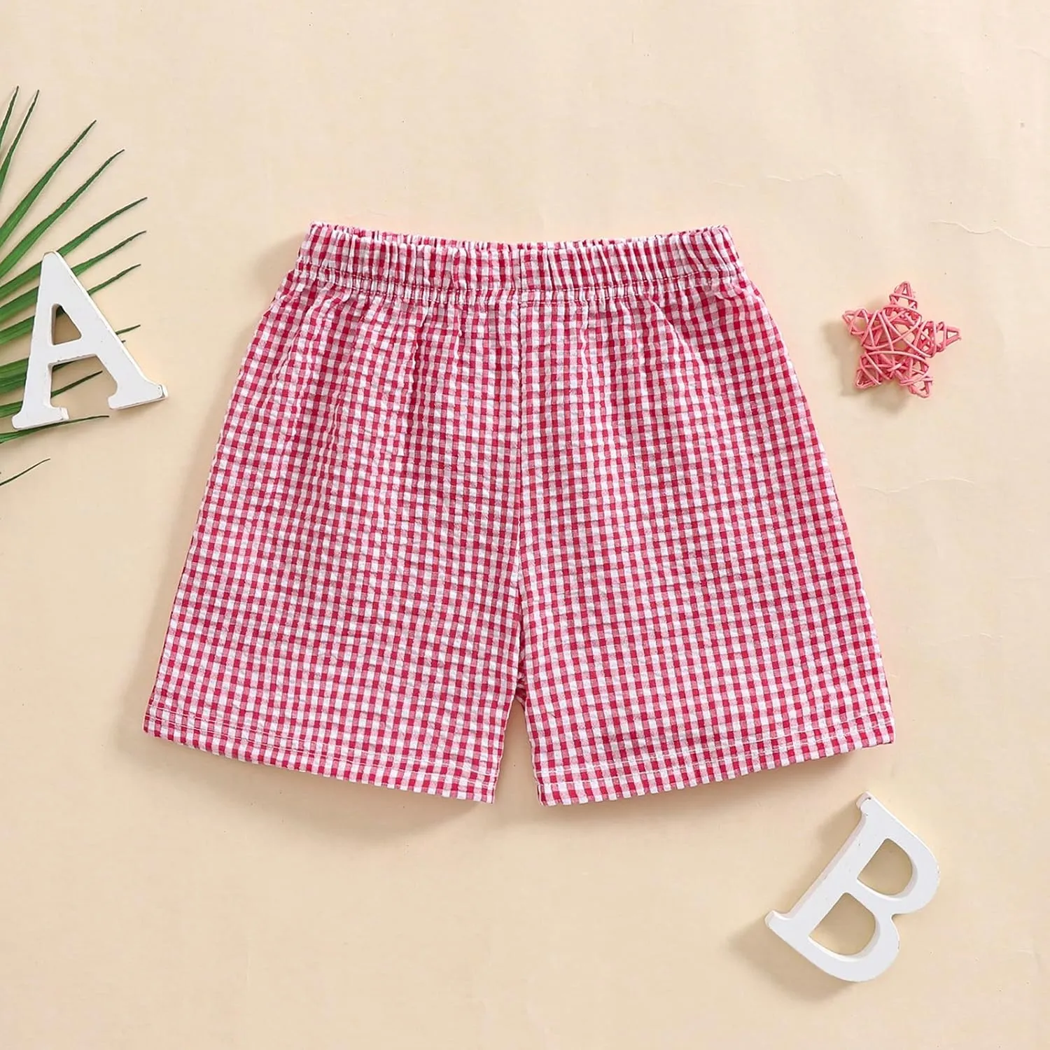 Karuedoo Toddler Baby Boy Girl Shorts Gingham Plaid/Seersucker Shorts Summer Casual Elastic Waist Shorts Pants Bottoms